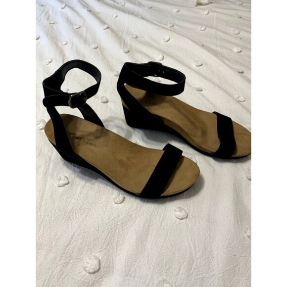 Lucky Brand Kanoa Sandals 9M Womens Black Platform Wedge Strappy Leather 40 - Picture 1 of 5